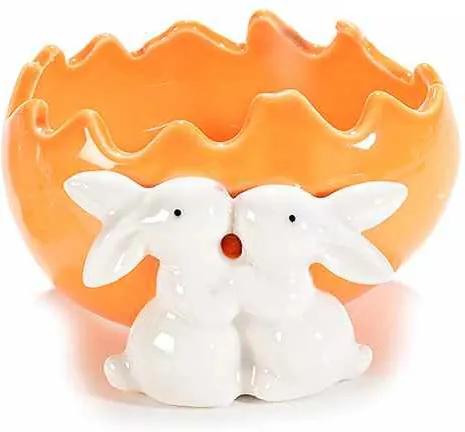 Ou Paste ceramica model Iepurasi portocaliu 11 cm x 11 cm x 6 h
