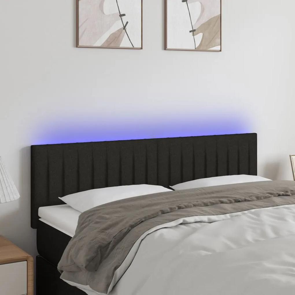 3121850 vidaXL Tăblie de pat cu LED, negru, 144x5x78/88 cm, textil