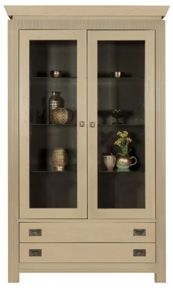 Vitrina Casablanca, 2 Usi si 2 Sertare, Crem, 115 cm