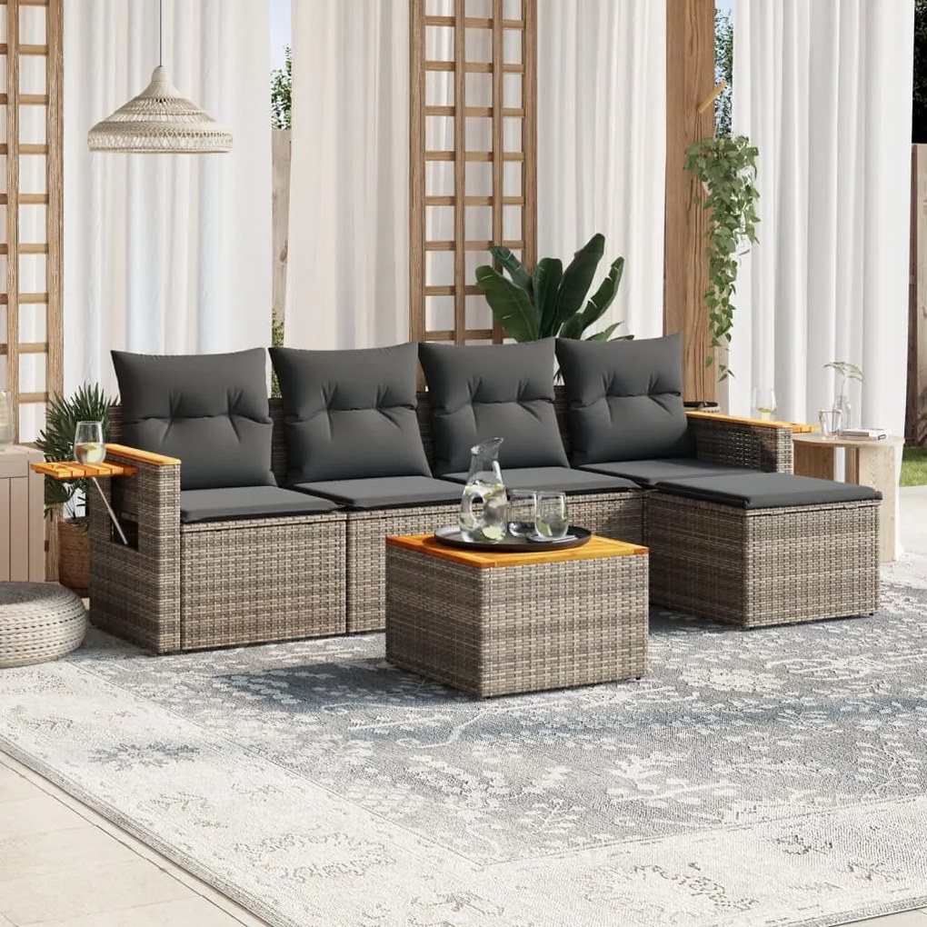 3259169 vidaXL Set mobilier grădină cu perne, 6 piese, gri, poliratan