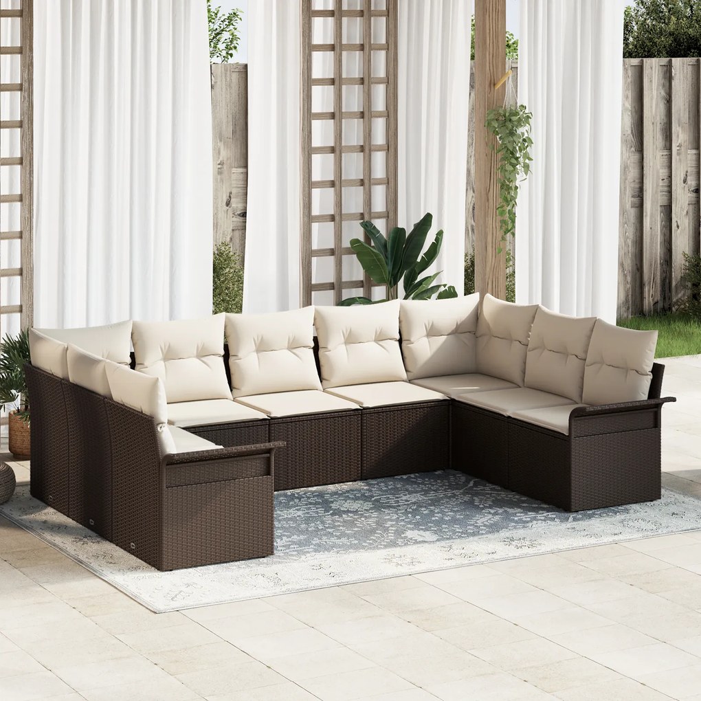 vidaXL Set de canapele pentru grădină cu pernă 9 pcs Maro Rattan poli