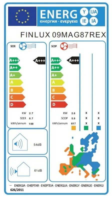 Aparat de aer conditionat invertor Finlux 09MAG87REX, 9000 BTU, A+++, Wi-Fi, Comfort Breeze, Suflare 4D, Alb