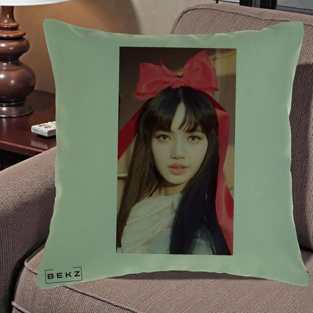 Perna Personalizata K-pop BLACKPINK Rose cu Funda Rosie, 40x40 cm, Verde, Husa Detasabila, Perna Inclusa, BEKZ®