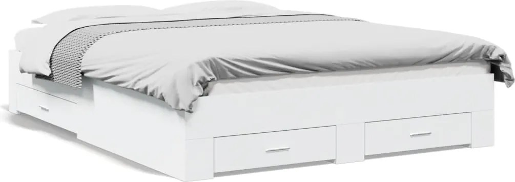 vidaXL Cadru de pat cu sertare, alb, 160x200 cm, lemn prelucrat