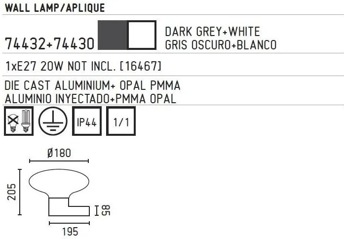 Aplica de perete exterior 74432+glob 74430 Blub-s