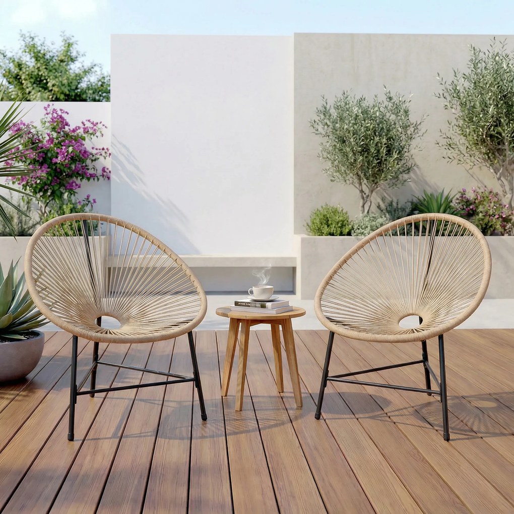 Outsunny Set de 2 Scaune Acapulco din Ratan, Structură din Oțel, pentru Balcon și Verandă | Aosom Romania