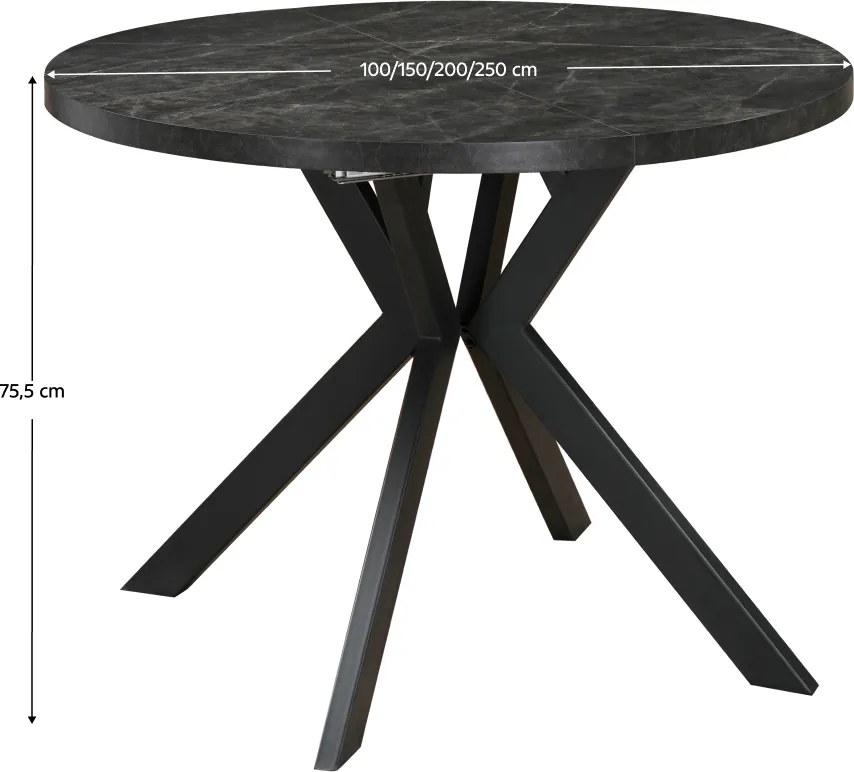 Masă de sufragerie extensibilă, beton închis/negru, 100-250x75,5 cm, LUKOS