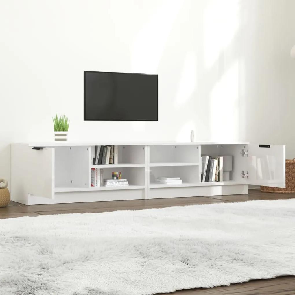 Comoda TV,2 buc., alb extralucios,80x35x36,5 cm, lemn prelucrat 2, Alb foarte lucios