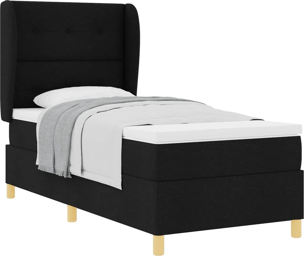 vidaXL Pat cu arcuri cu saltea cu headboard Negru 200 x 90 cm țesătură