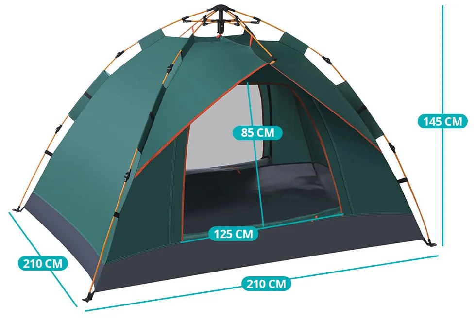 Cort pentru 3 persoane 2x2x1,35m, verde