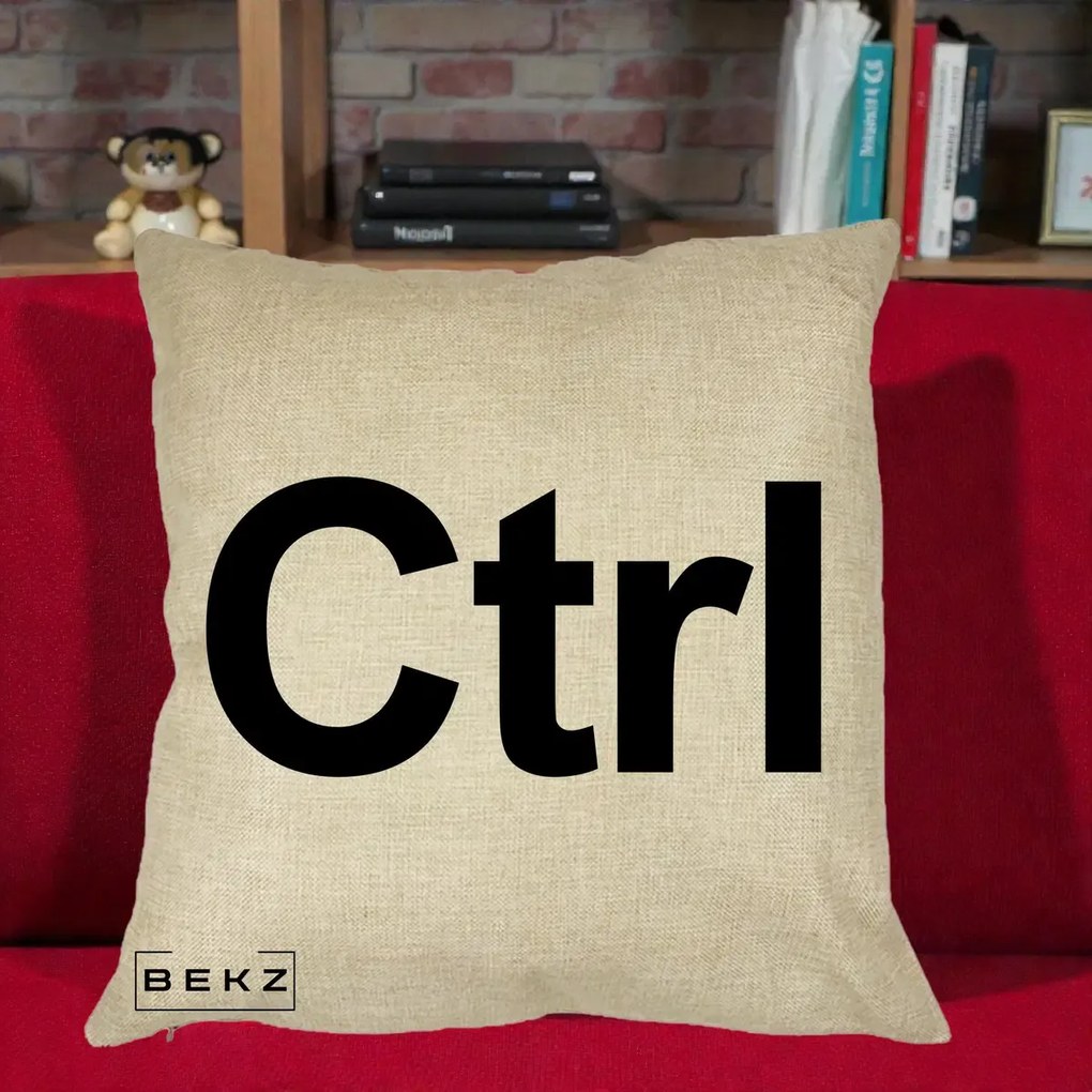 Perna Personalizata Tasta Ctrl Tipografie Bold, 40x40 cm, Crem, Husa Detasabila, Perna Inclusa, BEKZ®