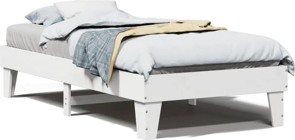 vidaXL Cadru de pat fără saltea, alb, 75x190 cm, lemn masiv de pin