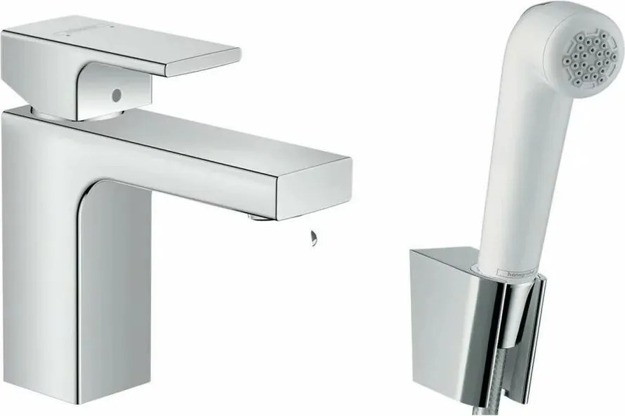 Baterie lavoar Hansgrohe Vernis Shape 100 crom lucios cu dus igienic