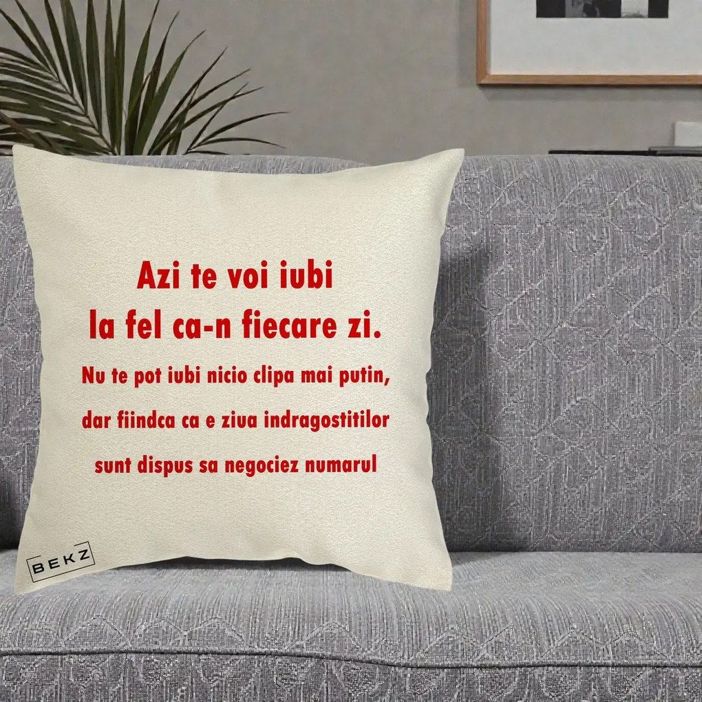Cadou pentru Iubita - Perna Personalizata Azi Te Voi Iubi, 40x40 cm, Ecru, Husa Detasabila, Perna Inclusa, BEKZ®