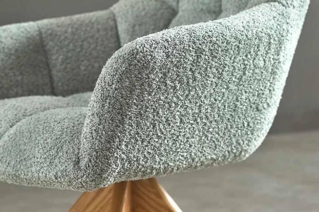 Scaun pivotant PAPILLON tesatura boucle verde salvie/ stejar