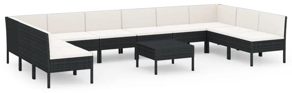 3094600 vidaXL Set mobilier de grădină cu perne, 11 piese, negru, poliratan