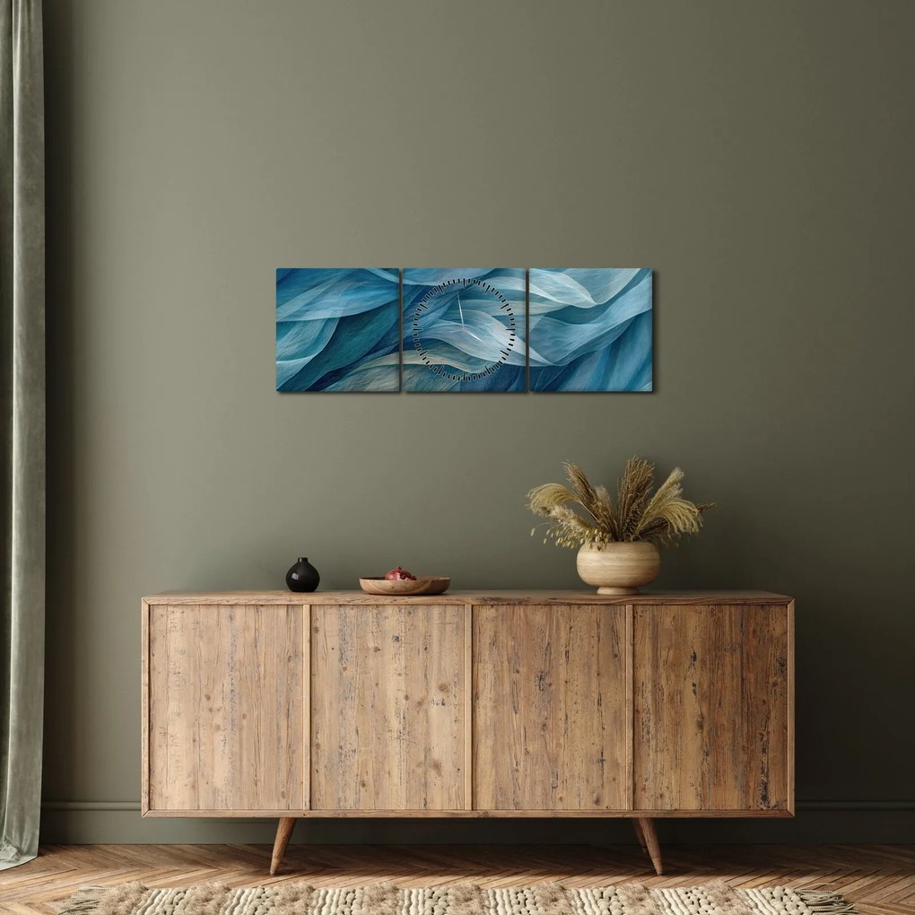 Tablou - Undele albastre și albe (cu ceas) (90x30 cm)