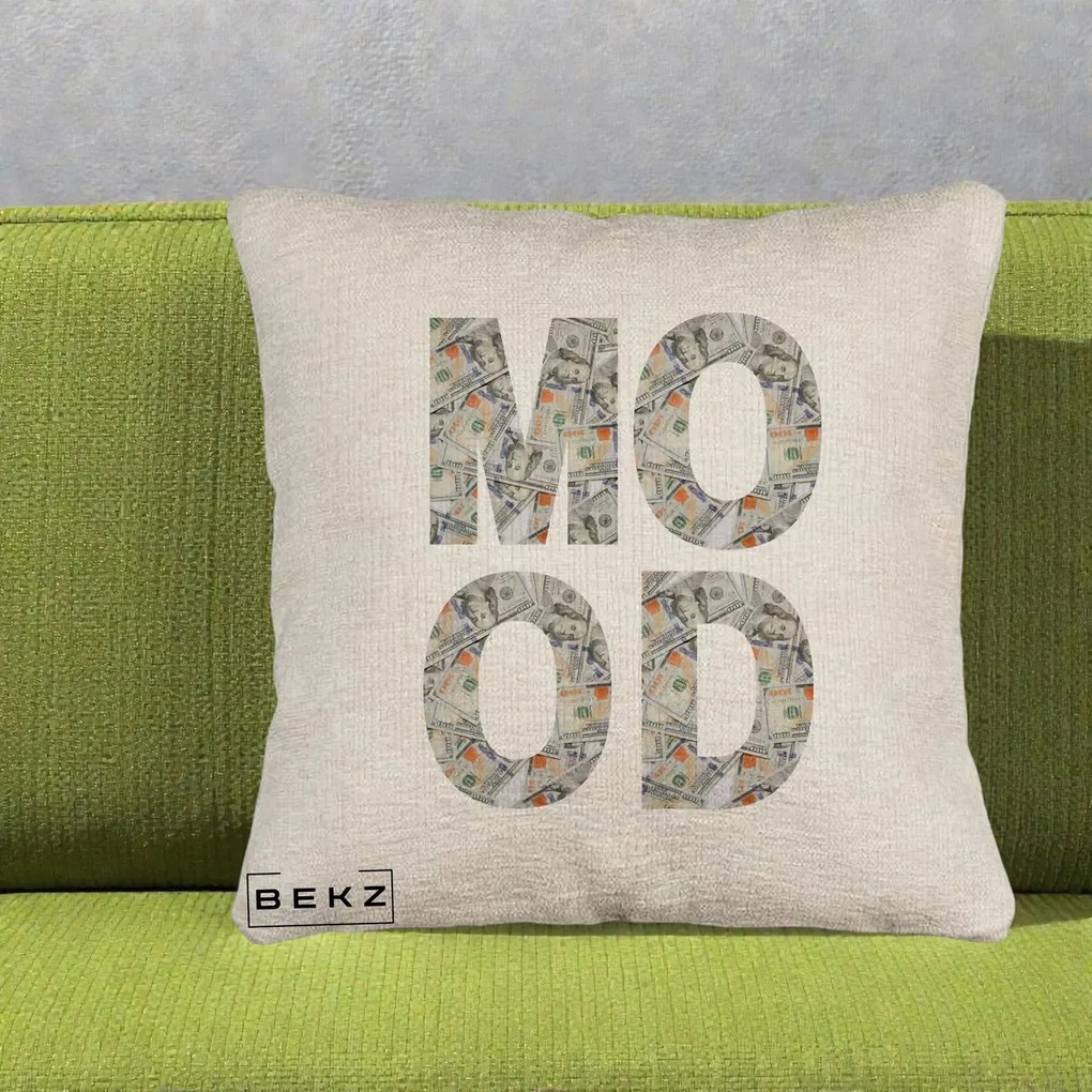Perna Decorativa MOOD Money Grafic Urban, 40x40 cm, Bej Canapea, Husa Detasabila, Perna Inclusa, BEKZ®