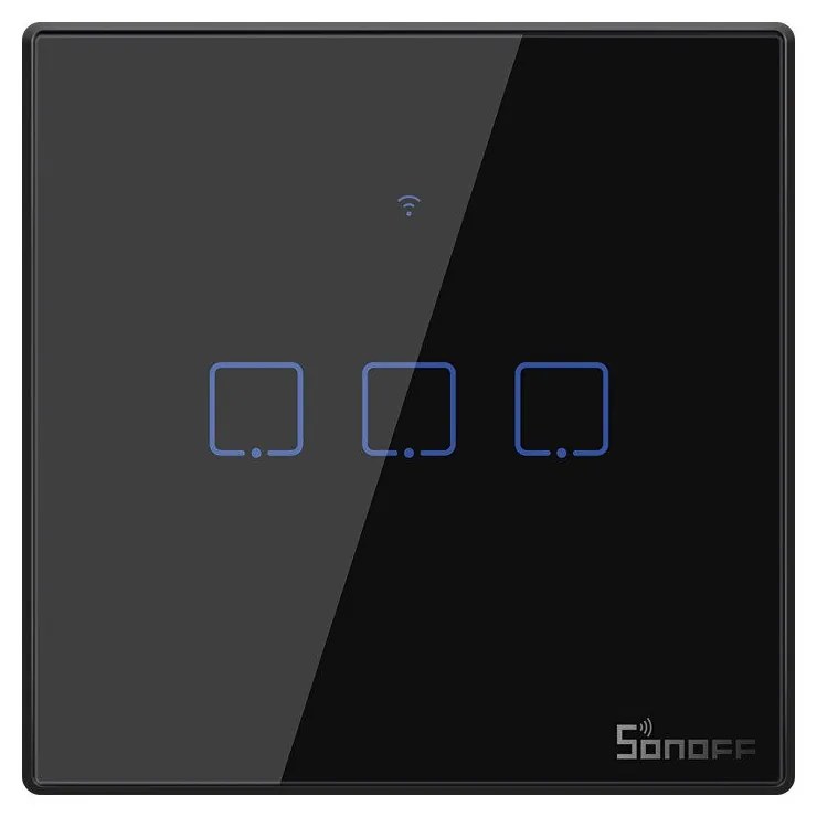 Intrerupator triplu smart, sticla securizata neagra, montaj in doza, compatibil Alexa si Google Assistant, Sonoff