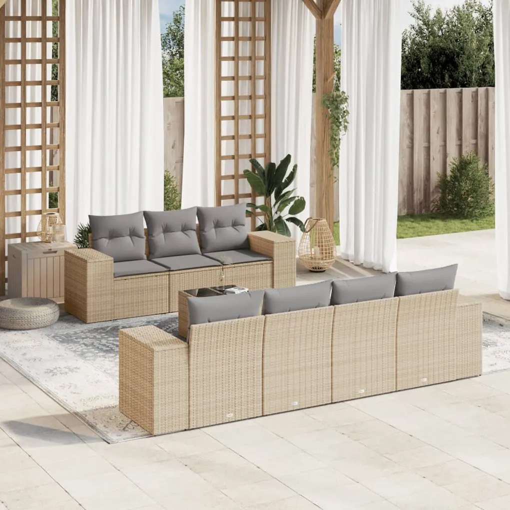 vidaXL Set canapele de grădină, 8 piese, cu perne, bej, poliratan