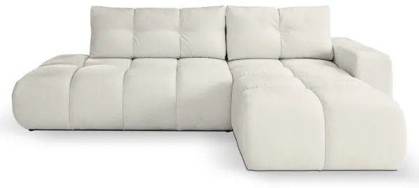 Colțar tapițat extensibil ALMADA, formă în L, pe partea dreaptă, cu spațiu de depozitare, bej