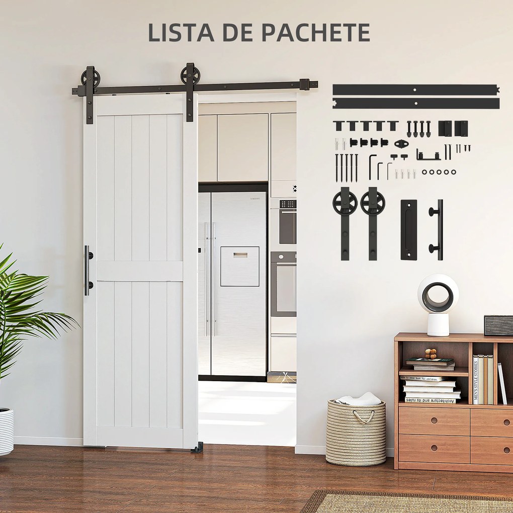 HOMCOM Ușă glisantă în stil rustic din lemn și oțel, Alb și Negru | Aosom Romania