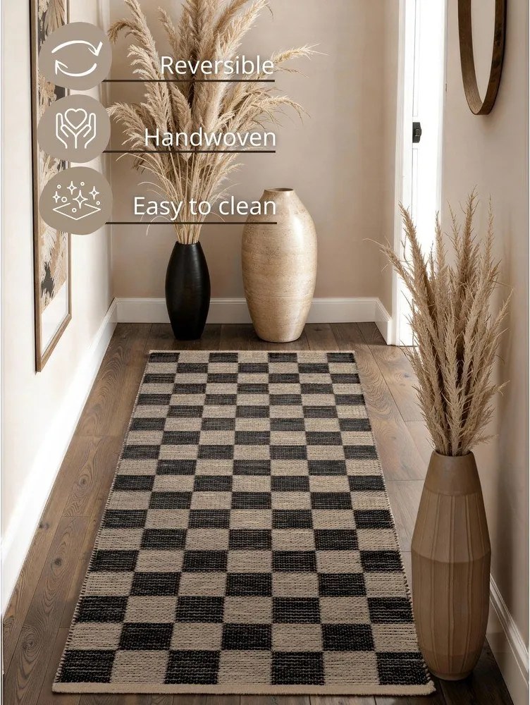 Covor tip traversă negru/crem reversibil/țesut manual din amestec de iută 80x200 cm Rex – Hanse Home