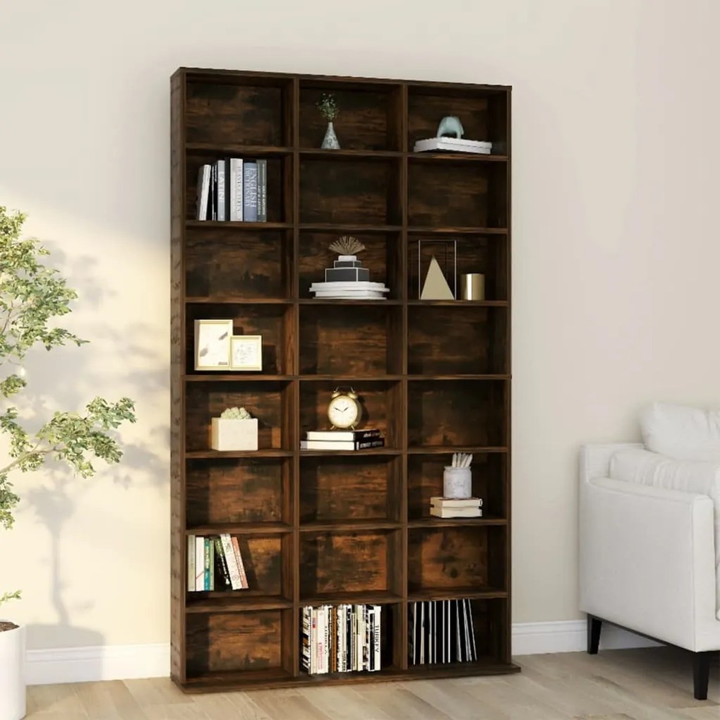 815090 vidaXL Dulap CD-uri, stejar fumuriu, 102x23x177,5 cm, lemn prelucrat