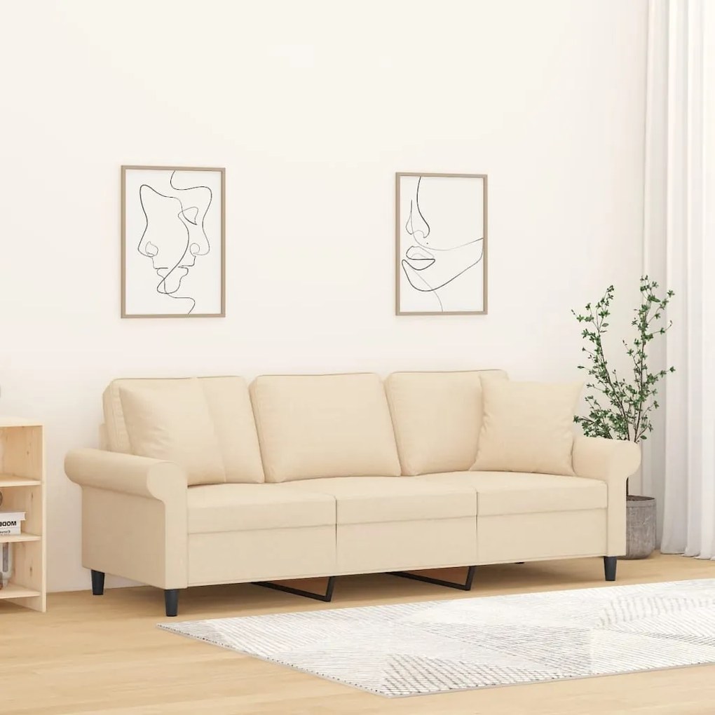 3153251 vidaXL Canapea cu 3 locuri cu perne&pernuțe crem 180 cm textil