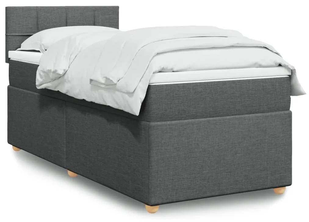vidaXL Pat box spring cu saltea, gri închis, 90x200 cm, textil