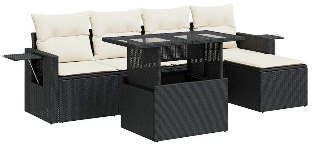 3326457 vidaXL Set mobilier de grădină cu perne, 6 piese, negru, poliratan