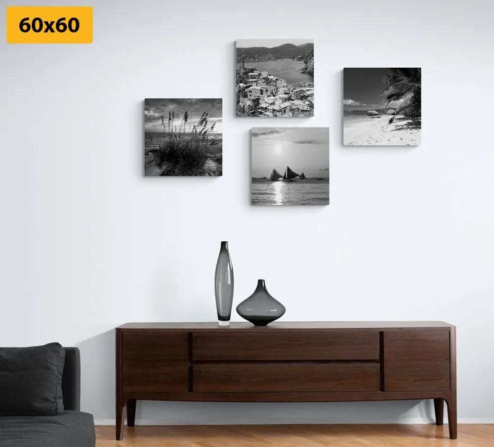 Set tablouri paradisul pe pământ în design alb-negru