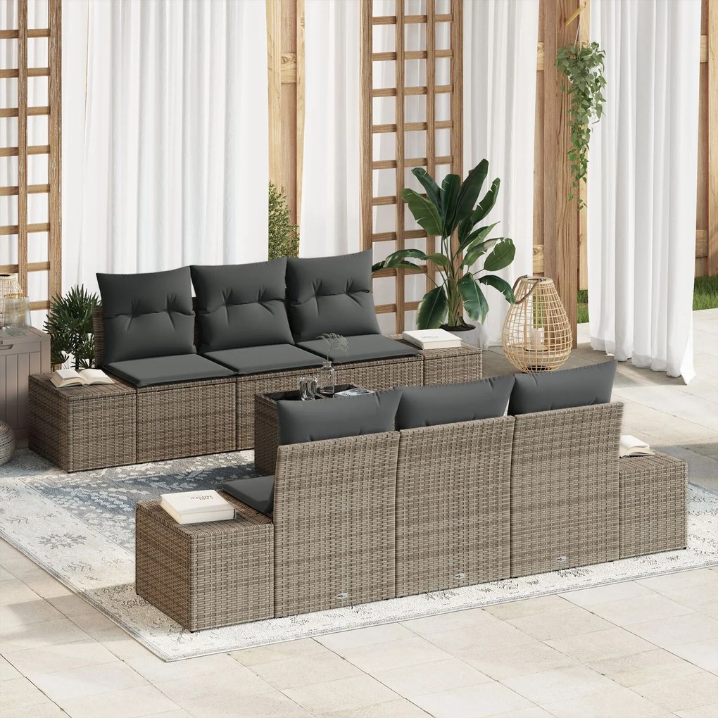vidaXL Set de canapele pentru grădină 7 pcs Gri Rattan poli