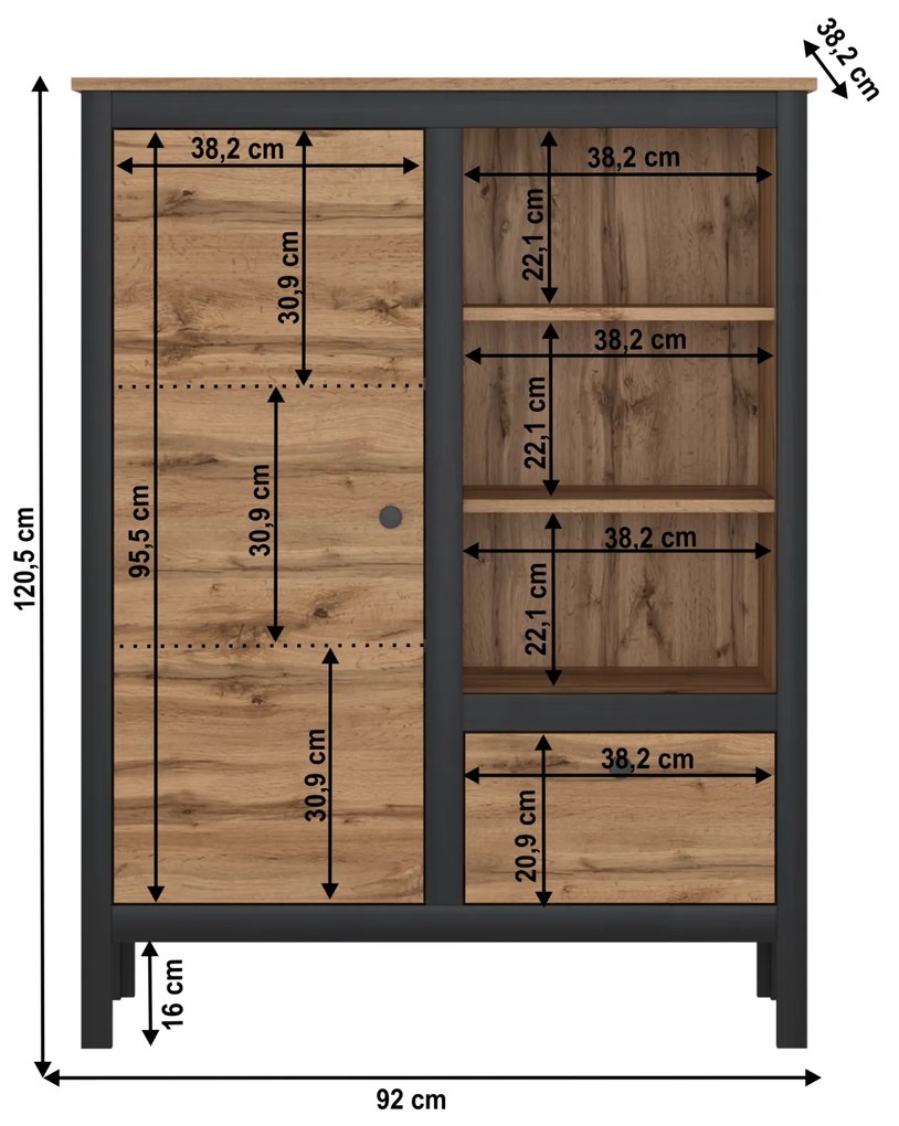 Comoda 1D1S  90, stejar wotan  negru, LOFTA