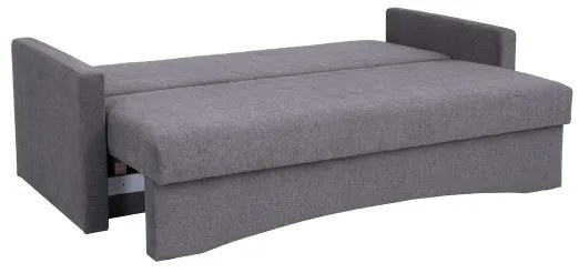Canapea extensibilă tapițată PAUL, 3 locuri, pentru dormit zilnic, cu cotiere, gri