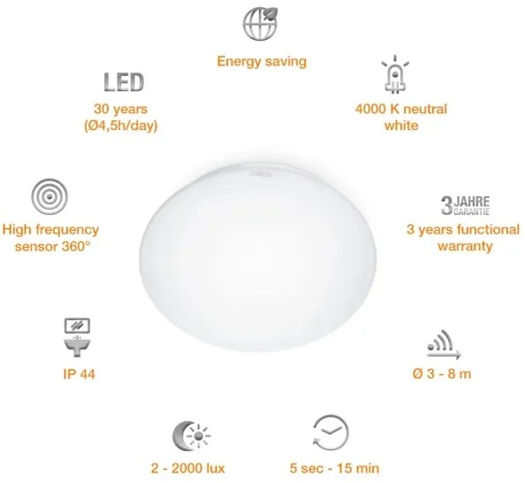 Plafonieră LED cu senzor pentru baie STEINEL 008383 RS16LED LED/9,5W/230V IP44