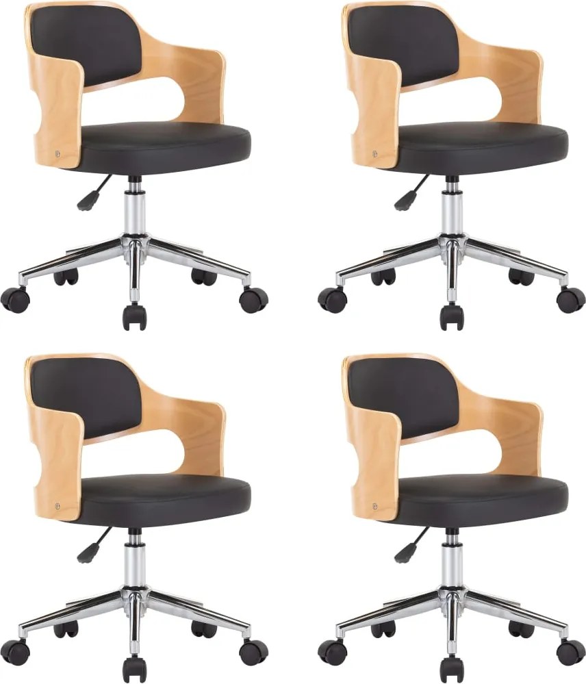 vidaXL Scaune bucătărie 4 buc, negru, lemn curbat & piele ecologică