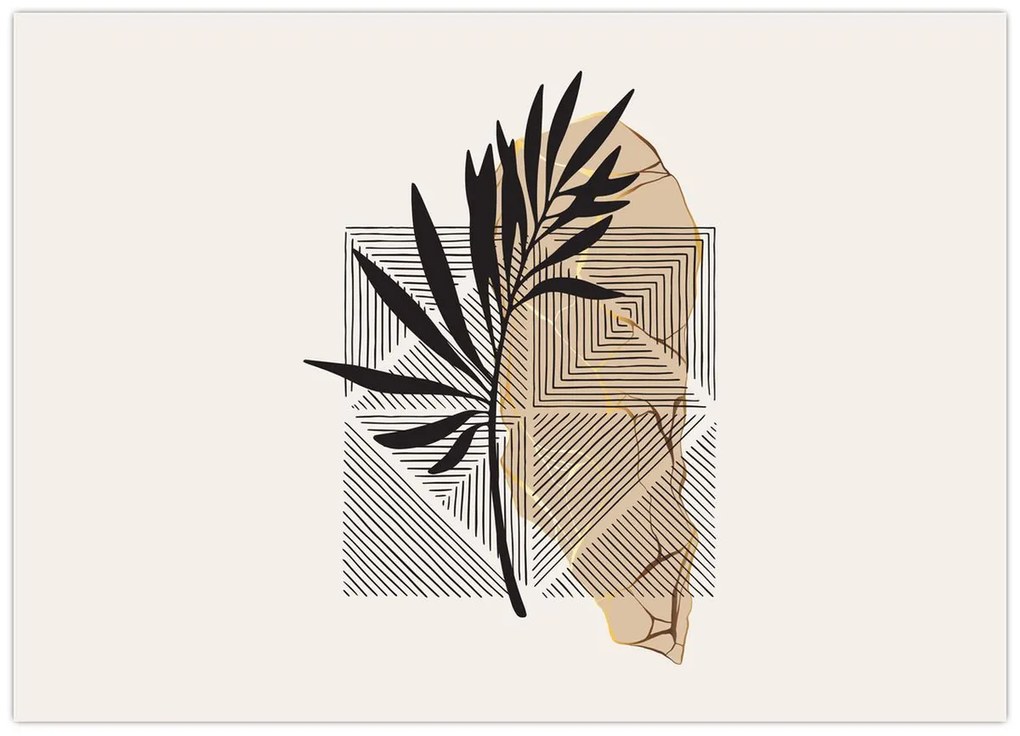 Tablou pe sticlă - Abstracție cu frunze tropicale N⁰1 (70x50 cm)
