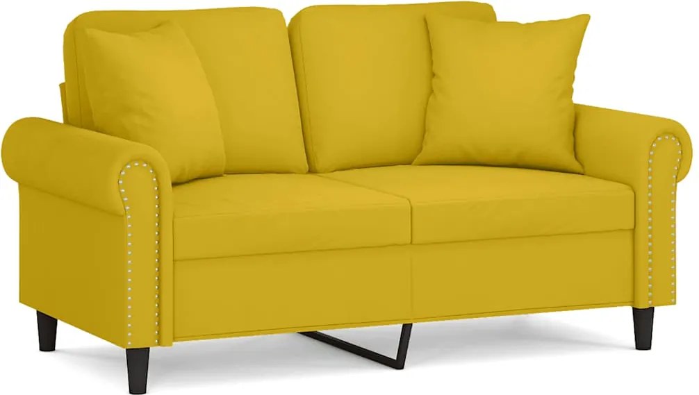 vidaXL Canapea cu 2 locuri cu pernuțe, galben, 120 cm, catifea
