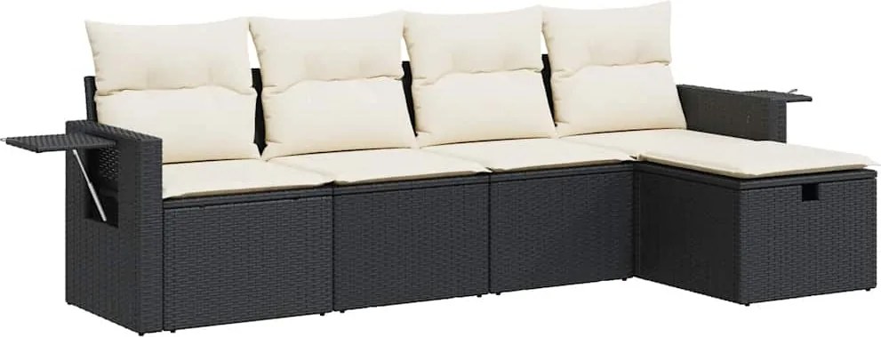 vidaXL Set mobilier de grădină cu perne, 5 piese, negru, poliratan