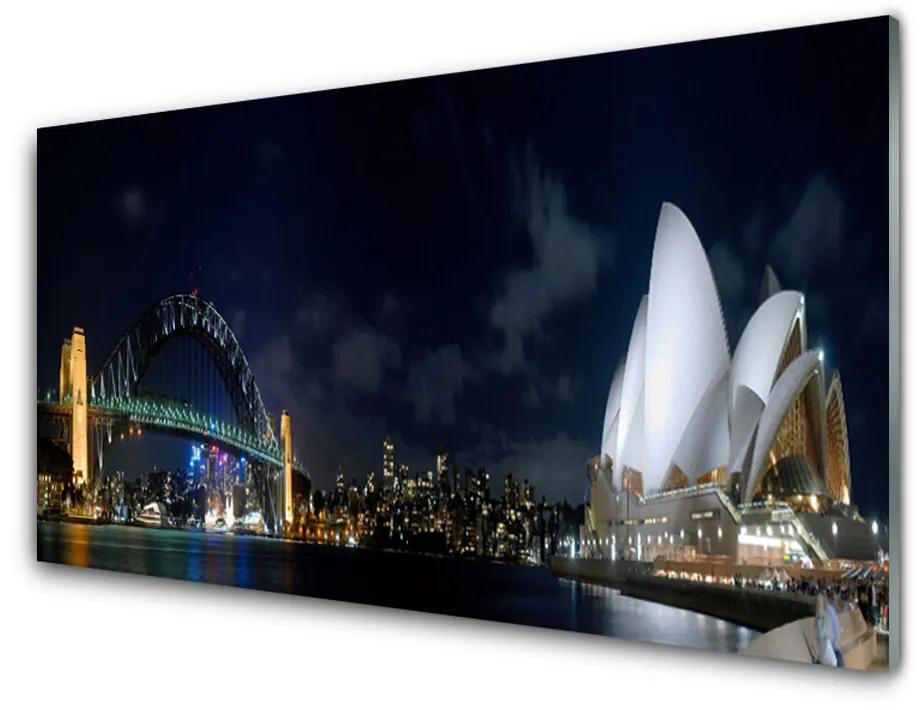 Tablou pe sticla acrilica Sydney Bridge City Arhitectură Alb Albastru Negru