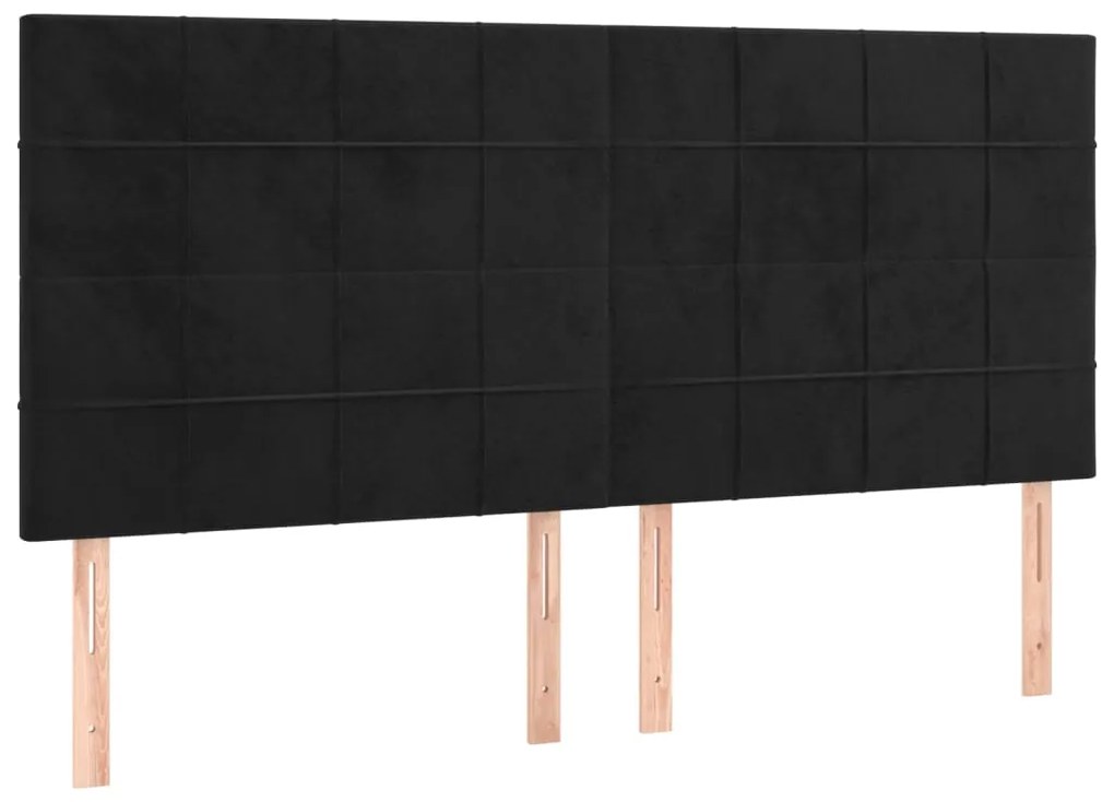 Pat box spring cu saltea, negru, 160x200 cm, catifea Negru, 160 x 200 cm, Cu blocuri patrate