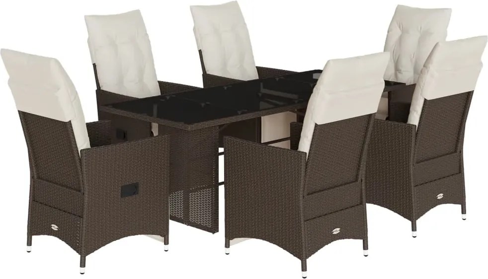 vidaXL Set bistro de grădină cu perne, 7 piese, maro, poliratan