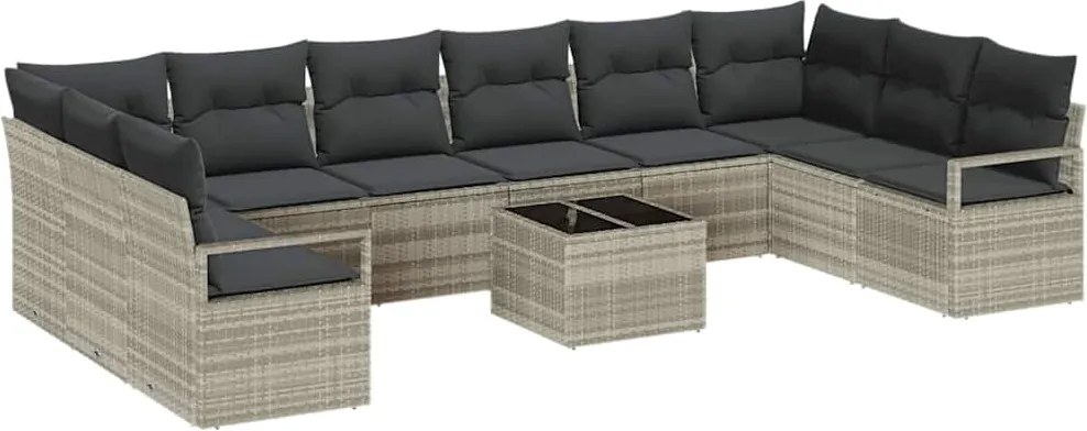 vidaXL Set de canapea cu pernă 11 pcs Gri deschis poliratan