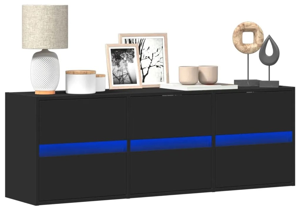 vidaXL Dulap TV de perete cu lumini LED negru 130x31x45 cm