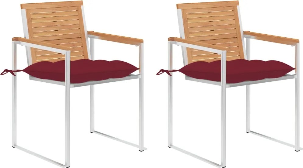 vidaXL Scaune grădină cu perne, 2 buc., lemn masiv tec și oțel