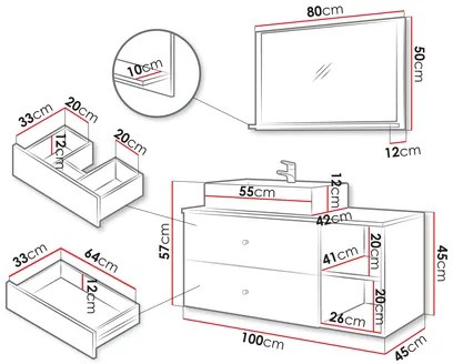 Mobilier baie Kiago I (Negru mat + Marmură Negru + auriu) . 1103947