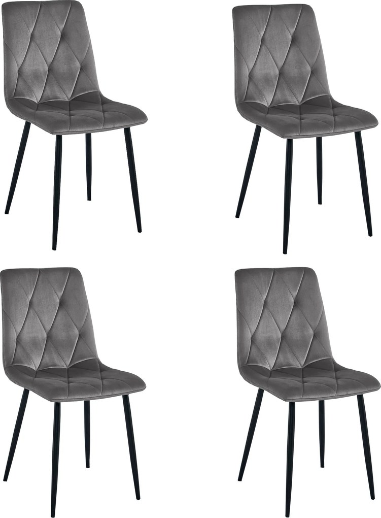 Set 4 Scaune Bucatarie/Dining Fido Catifea Gri Inchis