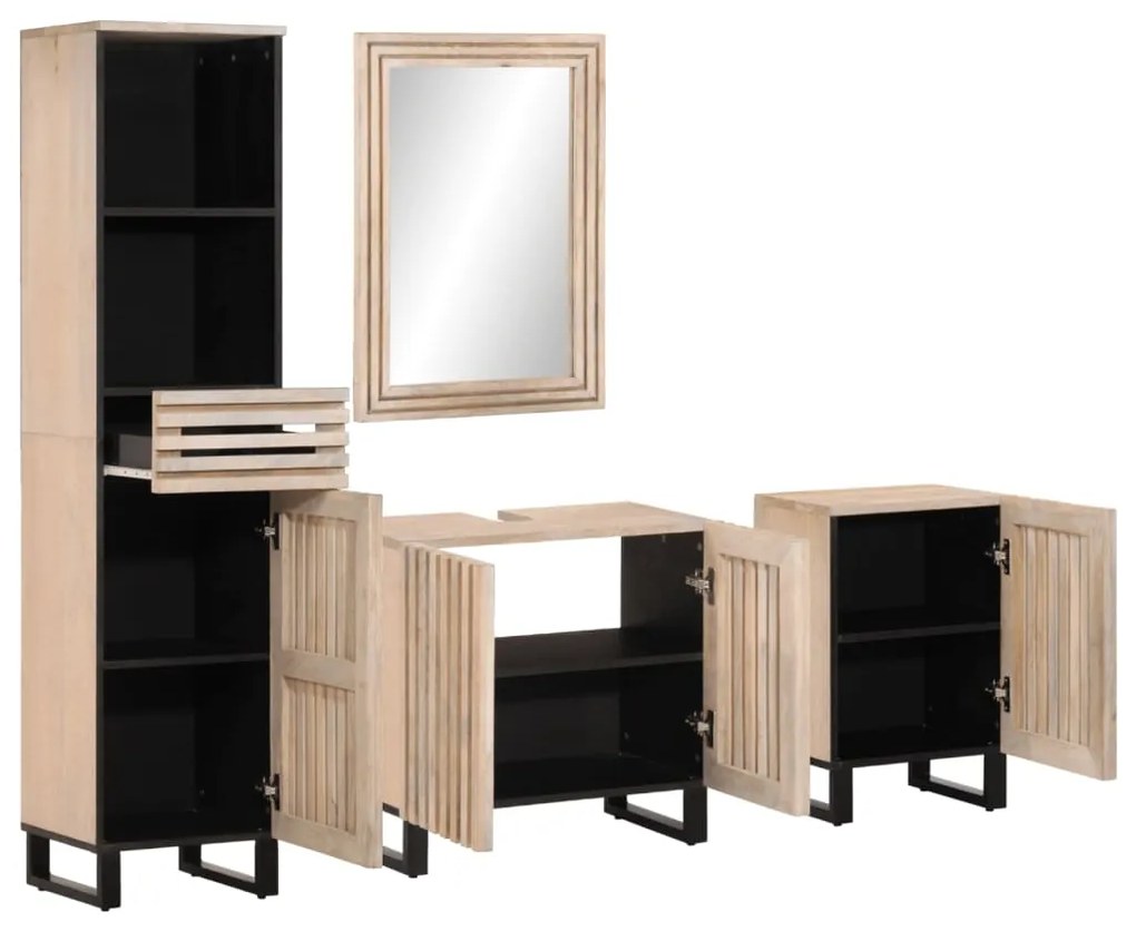 3217102 vidaXL Set mobilier de baie, 4 piese, lemn masiv de mango