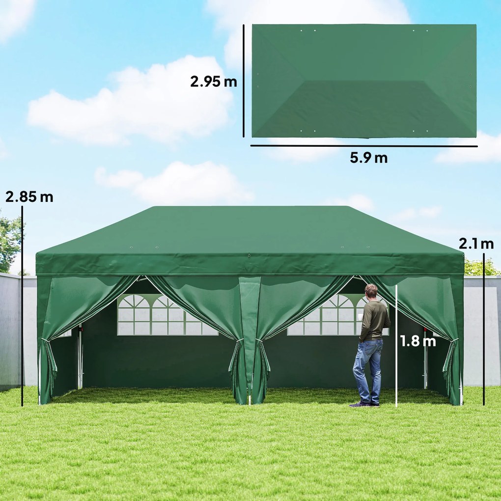Outsunny Pavilion aprox. 6x3 m Stabil Rezistent la iarnă Pop-up Pavilon pliabil cu fereastră Ușă cu fermoar Panouri laterale Protecție UV | Aosom Romania